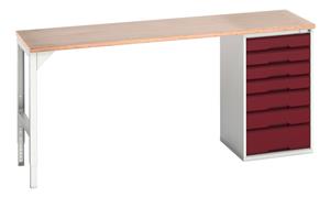 16921951.** verso pedestal bench with 7 drawer 525W cab & mpx worktop. WxDxH: 2000x600x930mm. RAL 7035/5010 or selected
